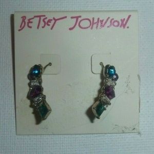 Betsey Johnson Earrings Multi-Color Stone Curved